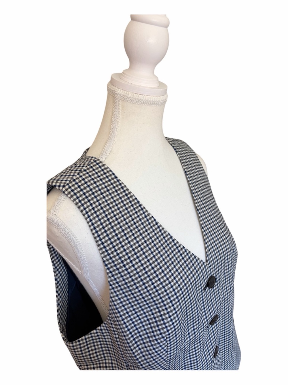 Madewell Sz 12 Waisted Houndstooth Vest In Yarn Die Wool Blend 4 Buttons Lined - Picture 5 of 12